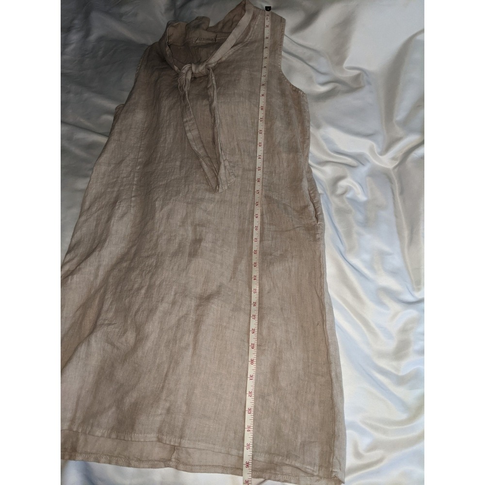 Stella Martini Italy Womens Linen Shift Dress Beige Tie Neck Sleeveless Art A211 - Picture 12 of 16